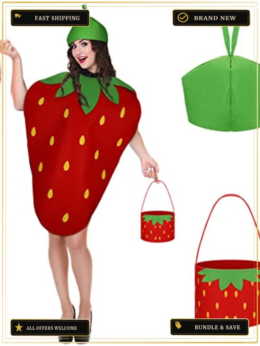 Strawberry Costume Set Felt Strawberry Headpiece Handbag Halloween